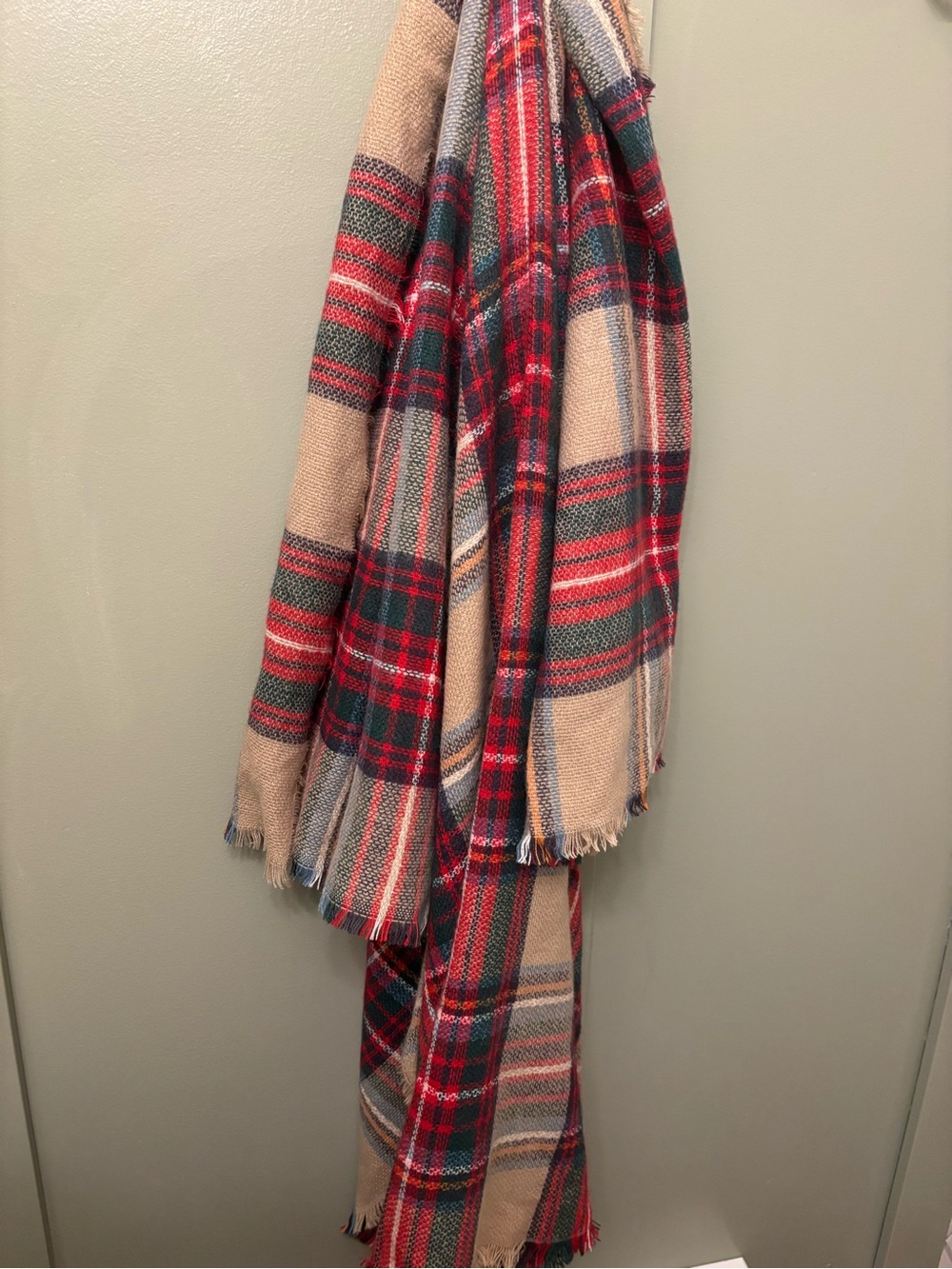 ModCloth Plaid Fringe Scarf in Red, Green & Beige